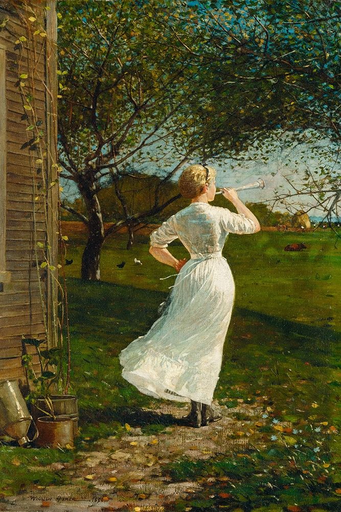 The Dinner Horn (Blowing the Horn at Seaside) art print by Winslow Homer for $57.95 CAD