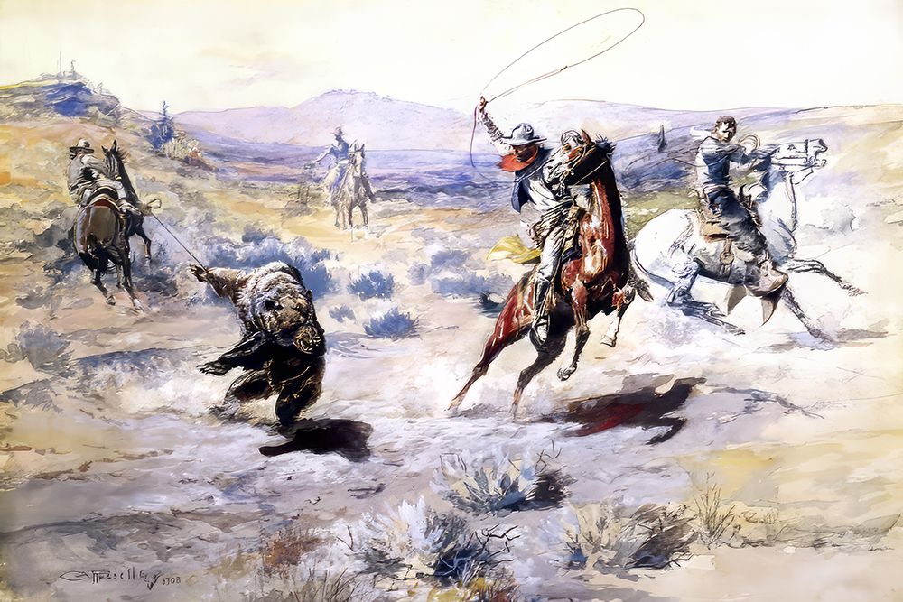 Roping a Grizzly art print by Charles Marion Russell for $57.95 CAD