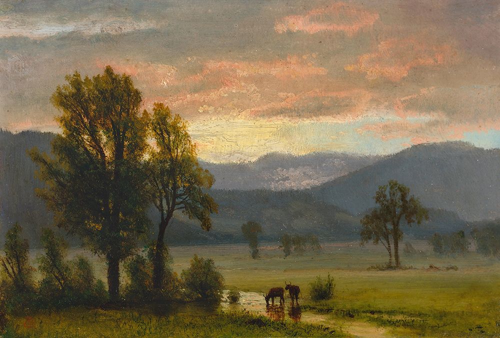 Landscape with cattle art print by Albert Bierstadt for $57.95 CAD