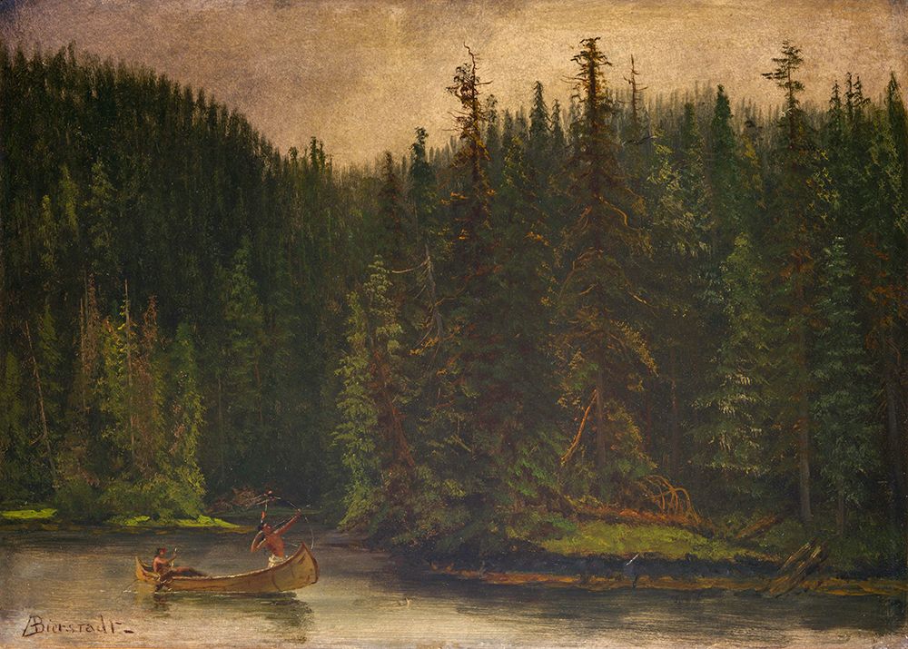 Indian Hunters in Canoe 1850 art print by Albert Bierstadt for $57.95 CAD