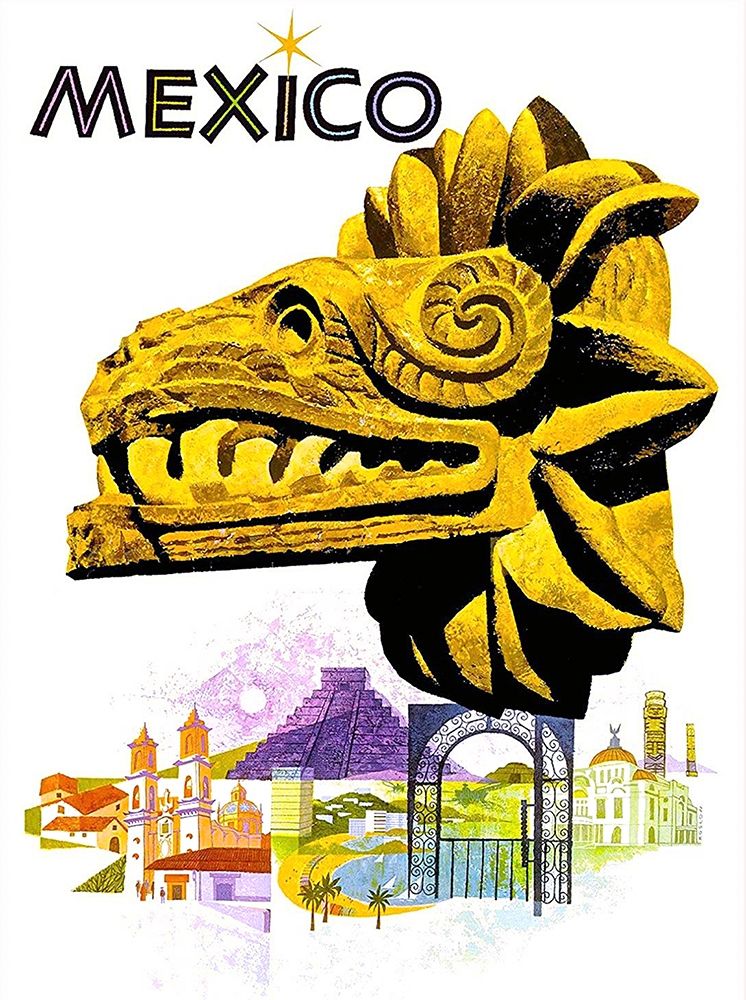 Mexico Quetzalcoatl Travel Poster art print by Howard Koslow for $57.95 CAD