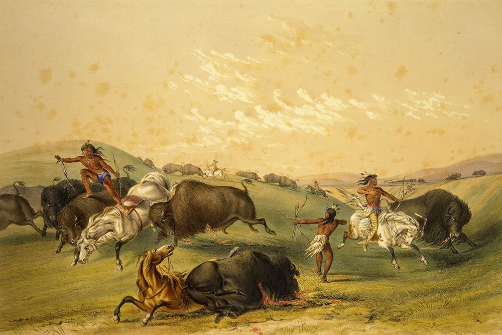 Buffalo Hunt, A Numerous Group art print by George Catlin for $57.95 CAD