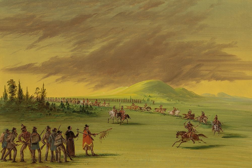 La Salle Meets a War Party of Cenis Indians on a Texas Prairie. April 25, 1686 art print by George Catlin for $57.95 CAD