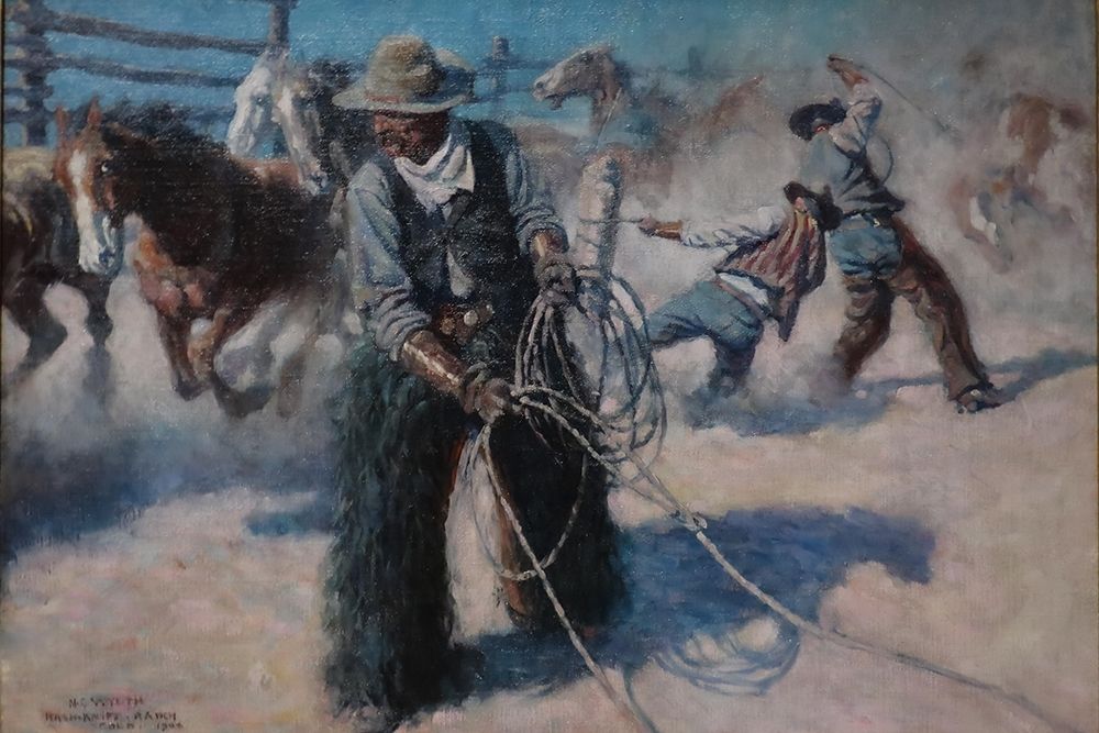 Roping Horses in the Corral art print by N.C. Wyeth for $57.95 CAD