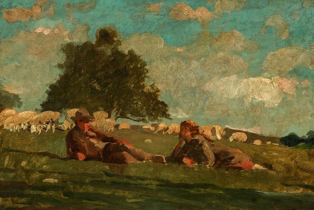 Boy and Girl in a Field with Sheep art print by Winslow Homer for $57.95 CAD