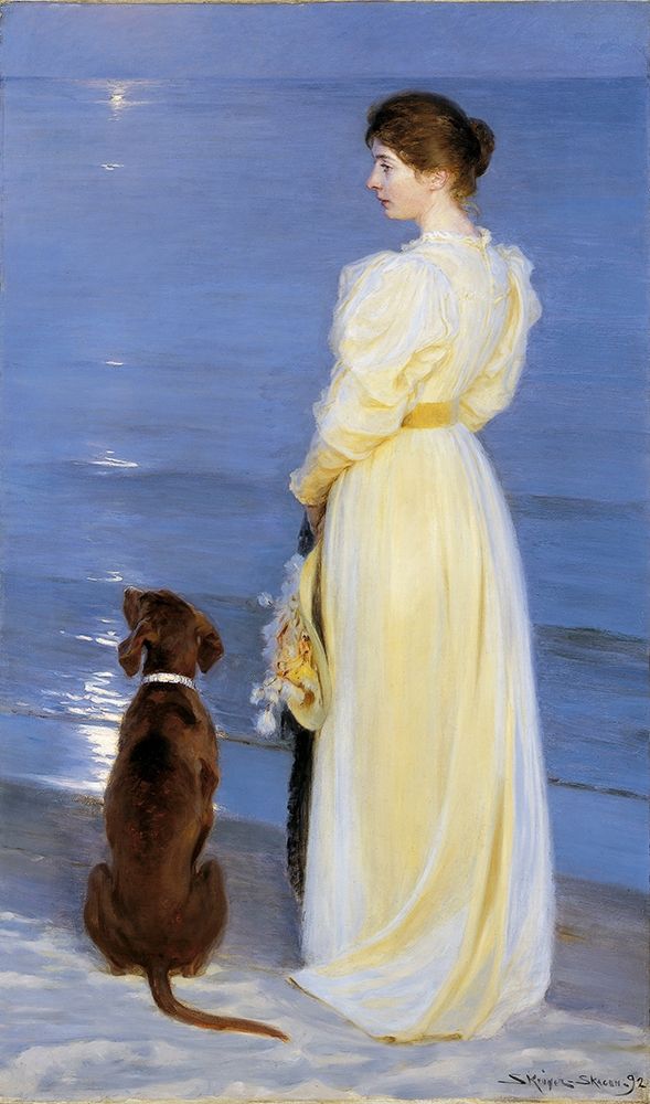 Summer Evening at Skagen. The Artists Wife and Dog by the Shore art print by Peder Severin Kroyer for $57.95 CAD