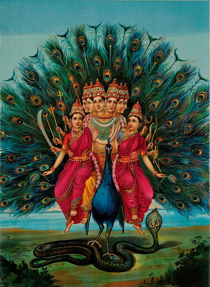 Sri Shanmukaha Subramania Swami at Kartikeya art print by Raja Ravi Varma for $57.95 CAD