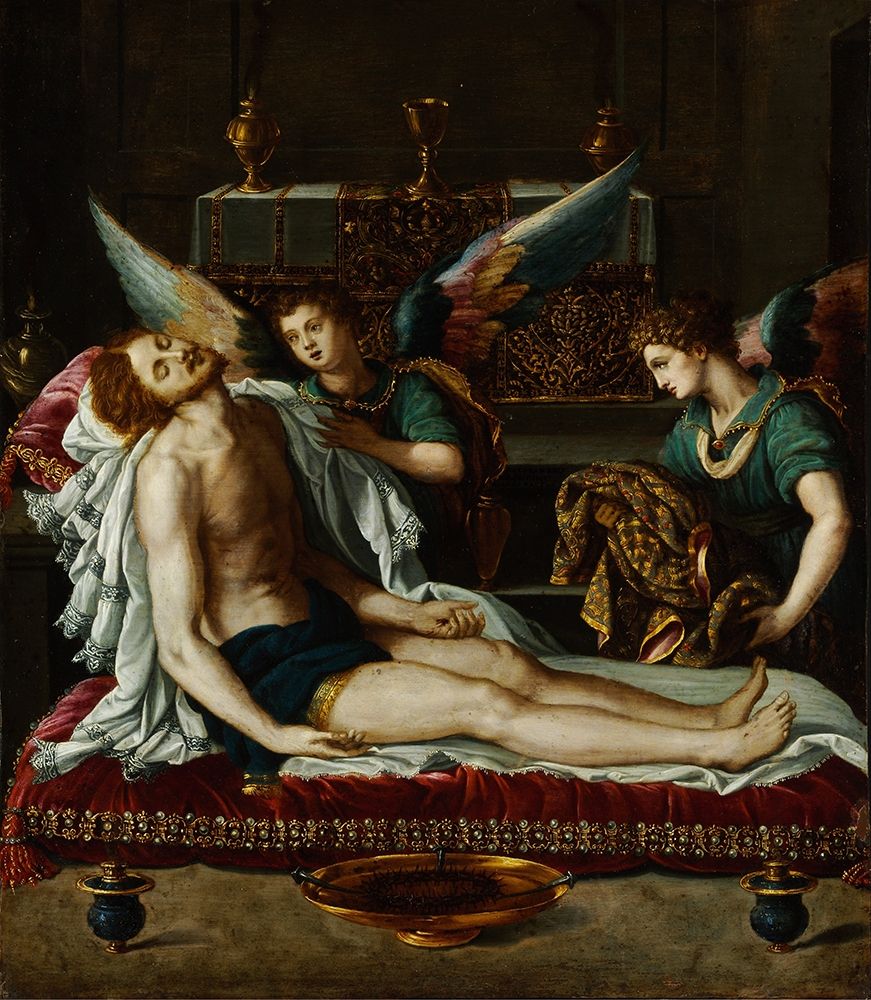 The Body of Christ Anointed by Two Angels art print by Alessandro Allori for $57.95 CAD