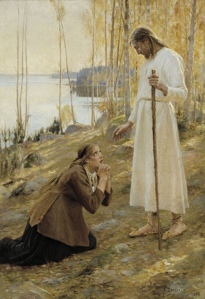 Christ and Mary Magdalene, a Finnish Legend art print by Albert Edelfelt for $57.95 CAD