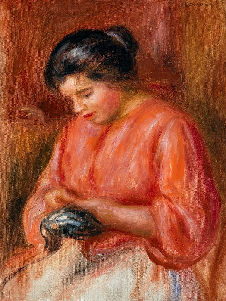 Girl Darning 1909 art print by Pierre-Auguste Renoir for $57.95 CAD