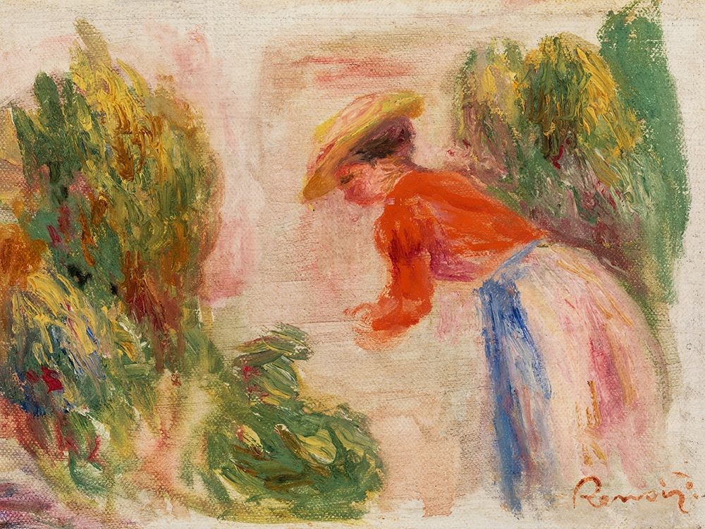 Woman Gathering Flowers 1910 art print by Pierre-Auguste Renoir for $57.95 CAD