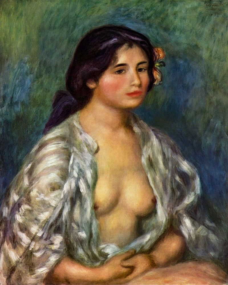 Gabrielle with open blouse art print by Pierre-Auguste Renoir for $57.95 CAD