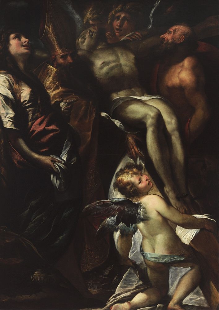 The Lowering of the Cross with Sts Mary Magdalene, Augustine, Jerome and Angels art print by Giulio Cesare Procaccini for $57.95 CAD