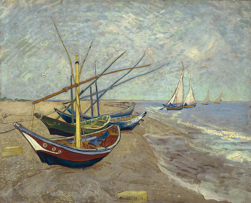 Fishing boats on the beach at Les Saintes-Maries-de-la-Mer art print by Vincent van Gogh for $57.95 CAD
