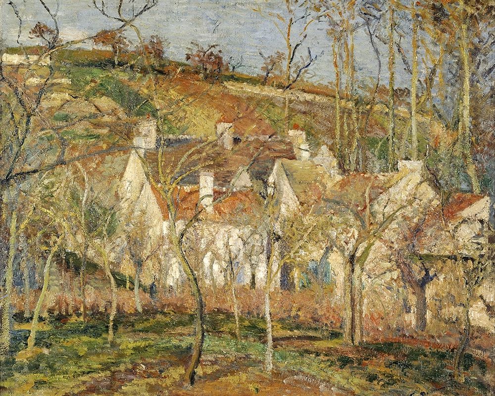 Red roofs, corner of a village, winter art print by Camille Pissarro for $57.95 CAD