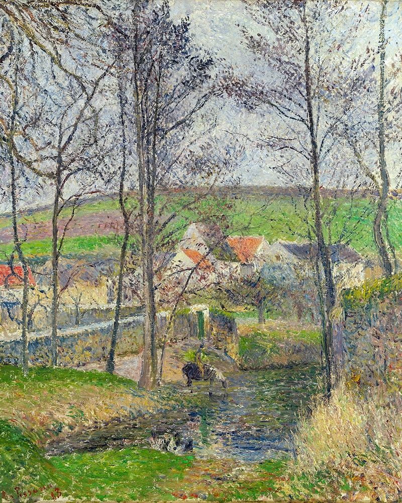 The banks of the Viosne at Osny in grey weather, winter art print by Camille Pissarro for $57.95 CAD