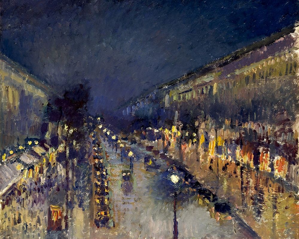 Boulevard Montmartre at night art print by Camille Pissarro for $57.95 CAD