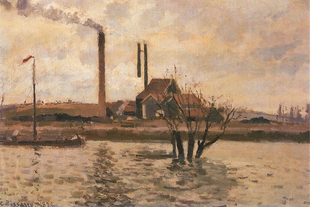 Factory at Sr Ouen-lAumone, the Flood of the Oise art print by Camille Pissarro for $57.95 CAD