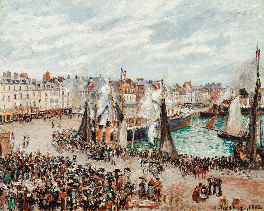 The Fish Market, Dieppe:,Grey Weather, Morning art print by Camille Pissarro for $57.95 CAD