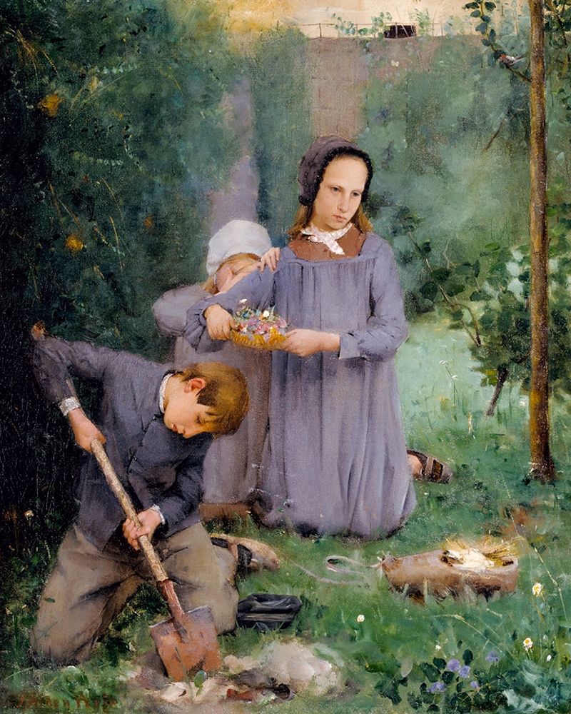Children Burying a Bird art print by J Alden Weir for $57.95 CAD