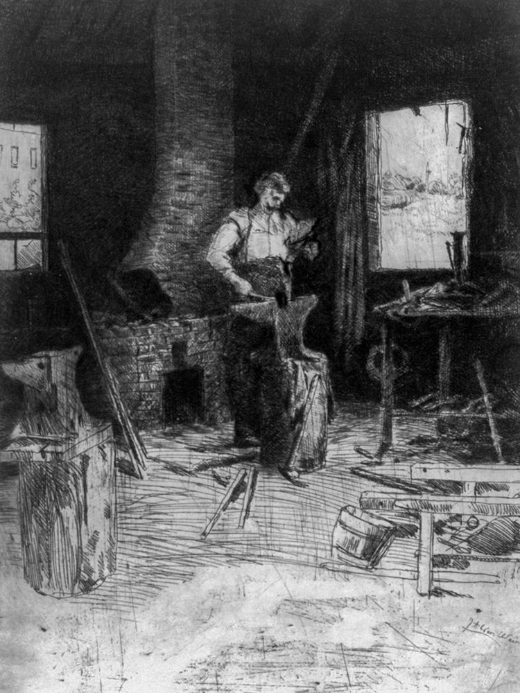 The blacksmiths shop art print by J Alden Weir for $57.95 CAD