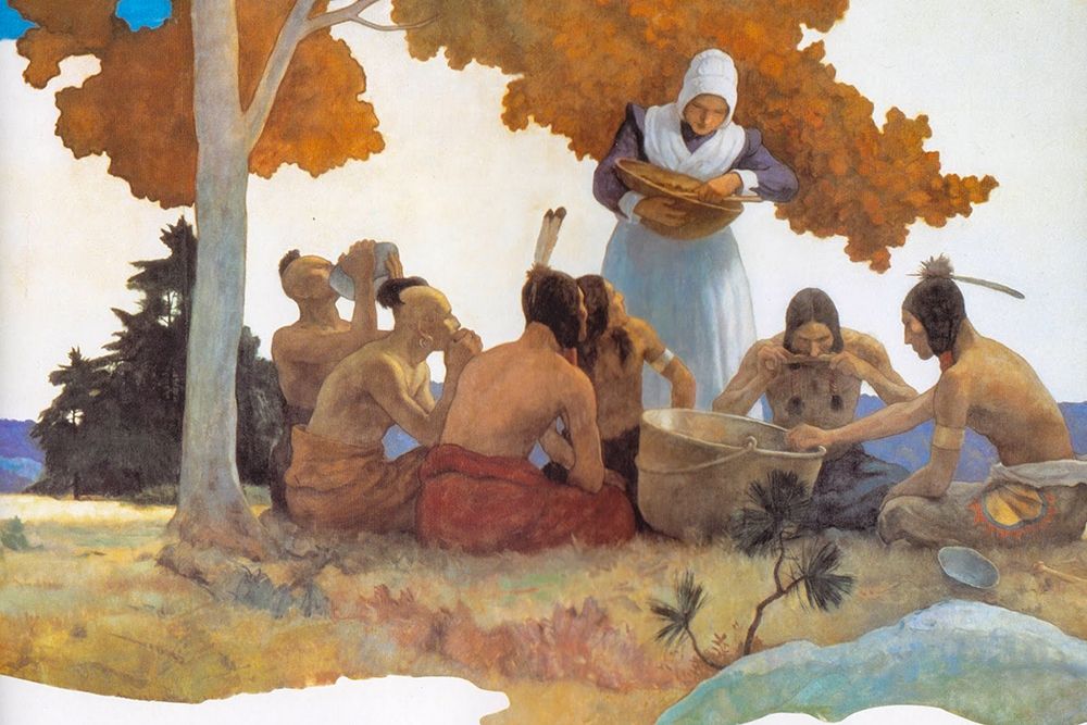 Thanksgiving with Indians Detail art print by N.C. Wyeth for $57.95 CAD