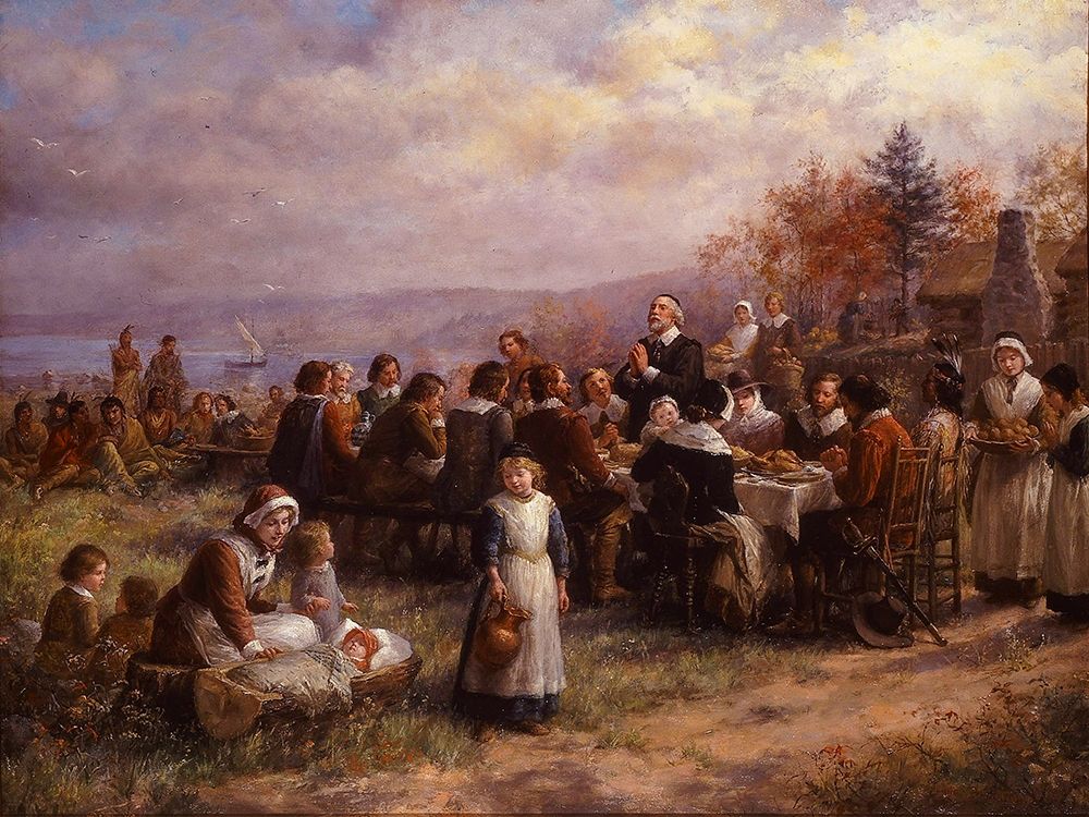 Thanksgiving at Plymouth, 1925 art print by Jennie Brownscombe for $57.95 CAD