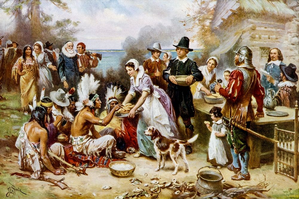 The First Thanksgiving, 1621 art print by Jean Leon Gerome Ferris for $57.95 CAD