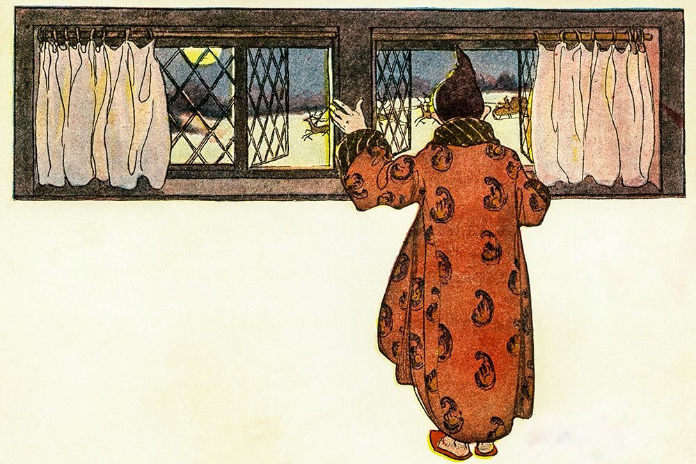 Man Looking out the Window to See Christmas Reindeer Carriage art print by Jessie Wilcox Smith for $57.95 CAD