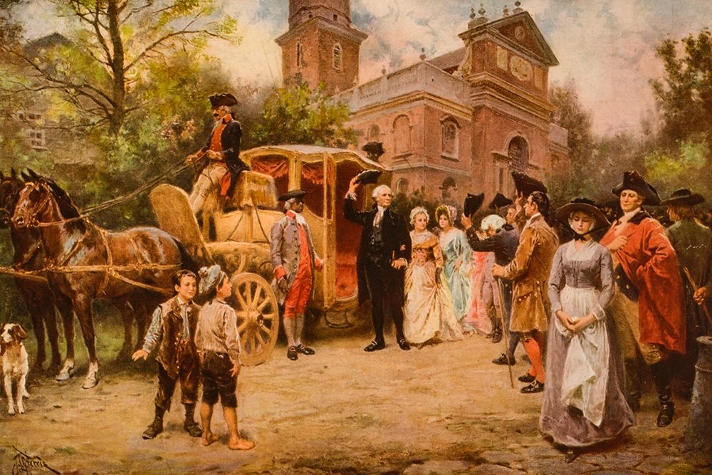 General Washington at Christ Church-Easter Sunday-1795 art print by Jean Leon Gerome Ferris for $57.95 CAD