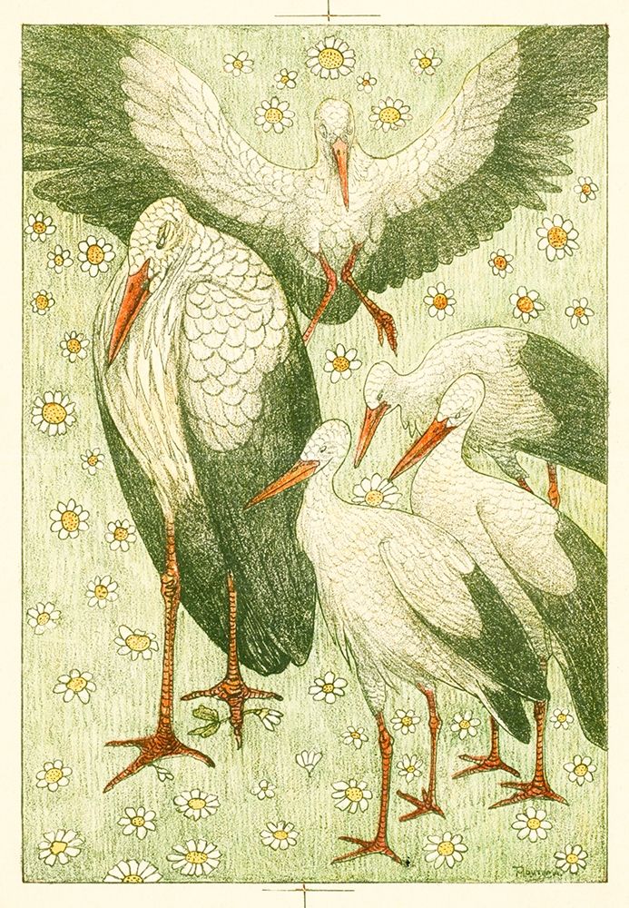 Five storks in a meadow art print by Theo van Hoytema for $57.95 CAD