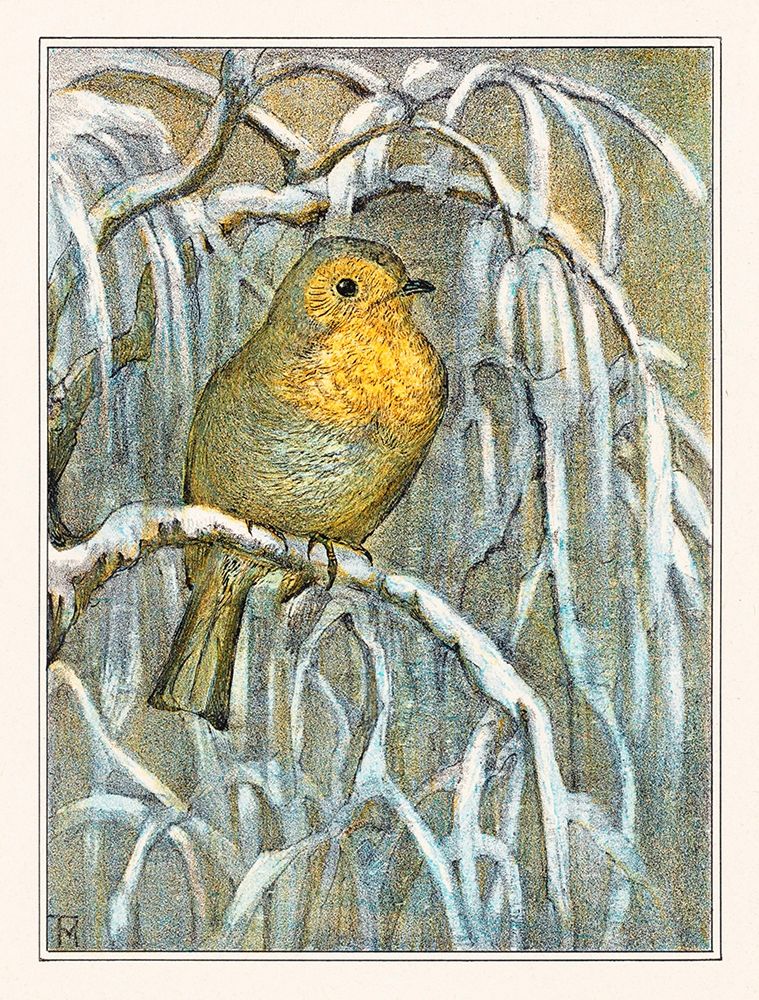 Robin on snowy tree branch art print by Theo van Hoytema for $57.95 CAD