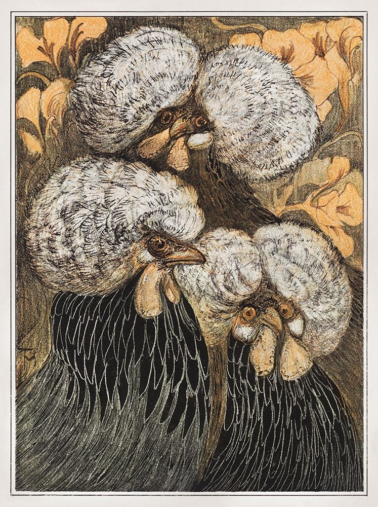 Three crested chickens art print by Theo van Hoytema for $57.95 CAD