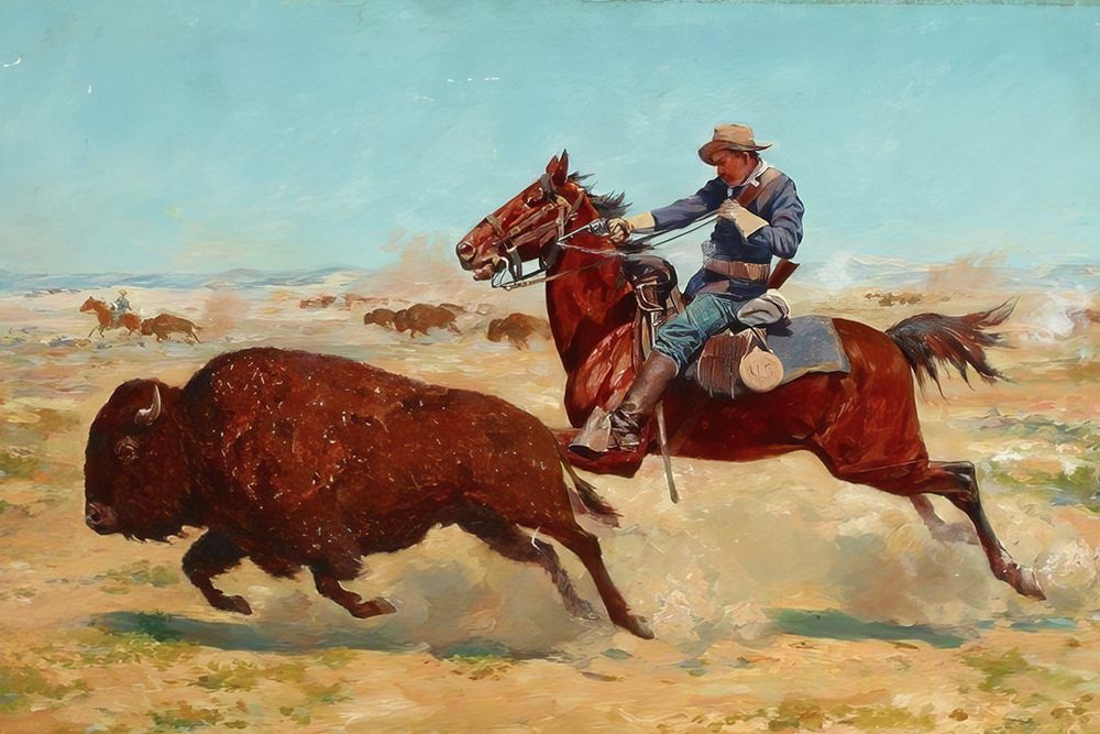U.S. Cavalry Hunting Buffalo art print by Charles Schreyvogel for $57.95 CAD