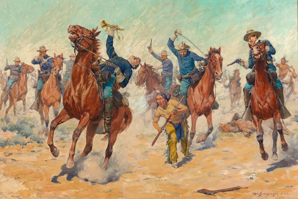 Surrounded art print by Charles Schreyvogel for $57.95 CAD
