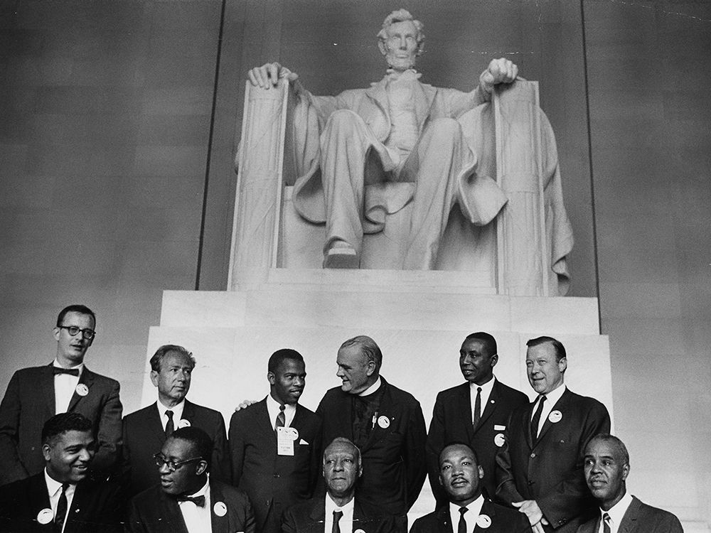 Civil Rights March on Washington-D.C. Leaders of the march in front of the statue of Abraham Lincoln art print by Rowland Scherman for $57.95 CAD