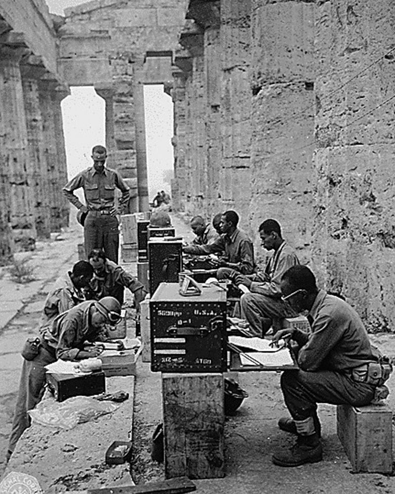 WWII 480th Port Battalion Set Up Between the Columns of the Ancient Greek Temple of Neptune art print by U.S. Archives for $57.95 CAD