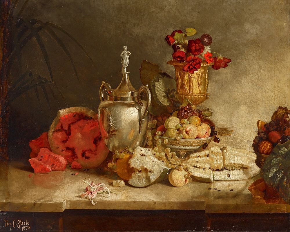 Still Life of Fruit and Urn art print by Theodore Clement Steele for $57.95 CAD