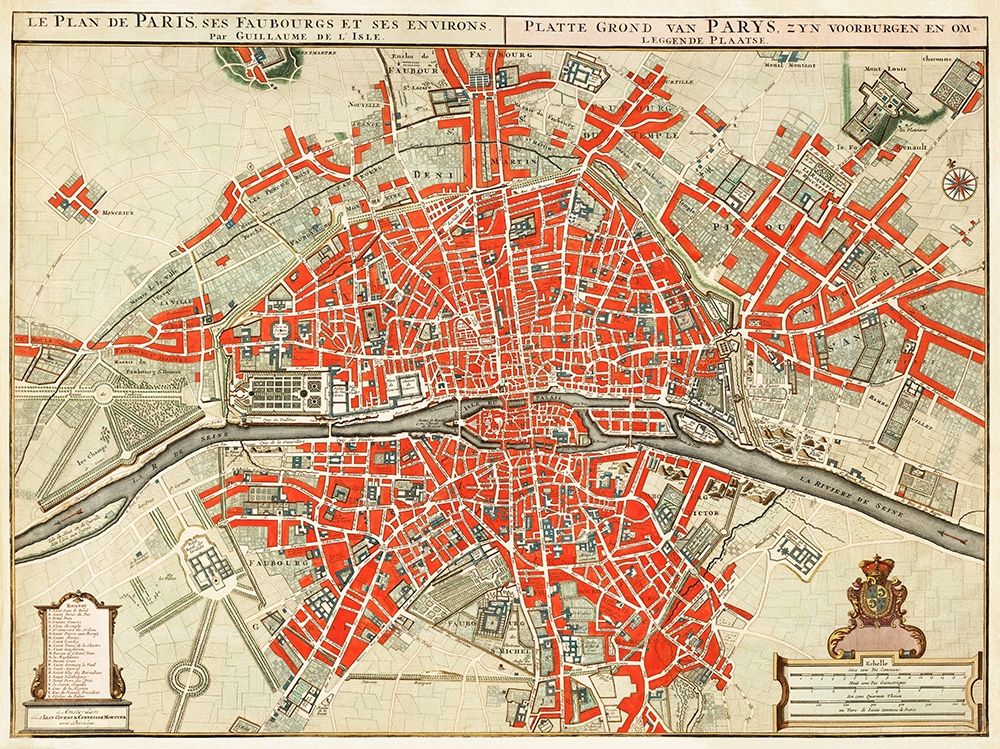 Map of Paris-France art print by Guillaume de Lisle for $57.95 CAD
