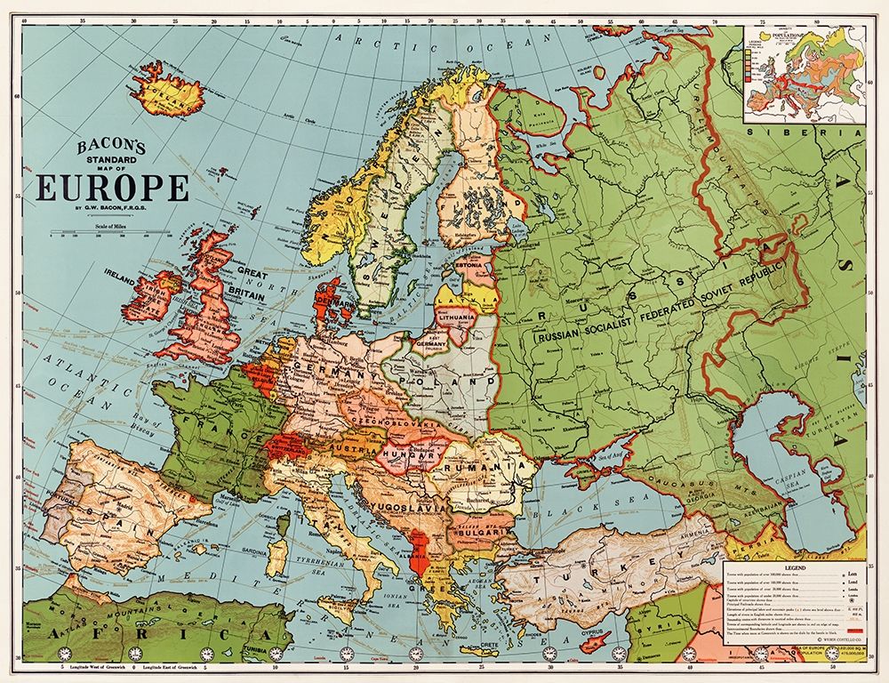 Bacons standard map of Europe art print by George Washington Bacon for $57.95 CAD