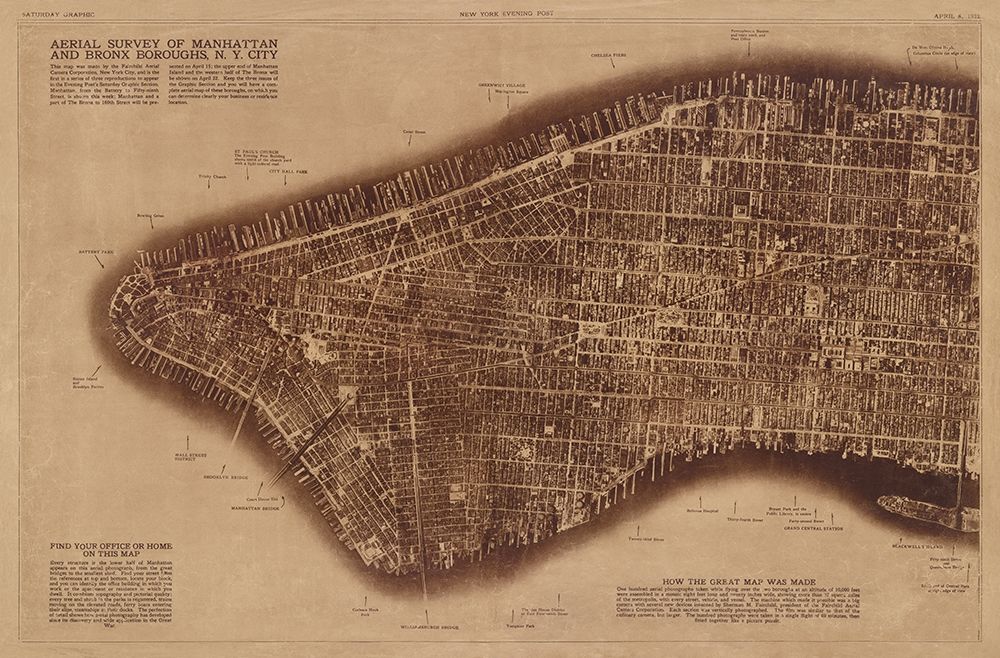 New York City Detail-photographed from two miles up in the air art print by The Lionel Pincus and Princess Firyal Map Division for $57.95 CAD