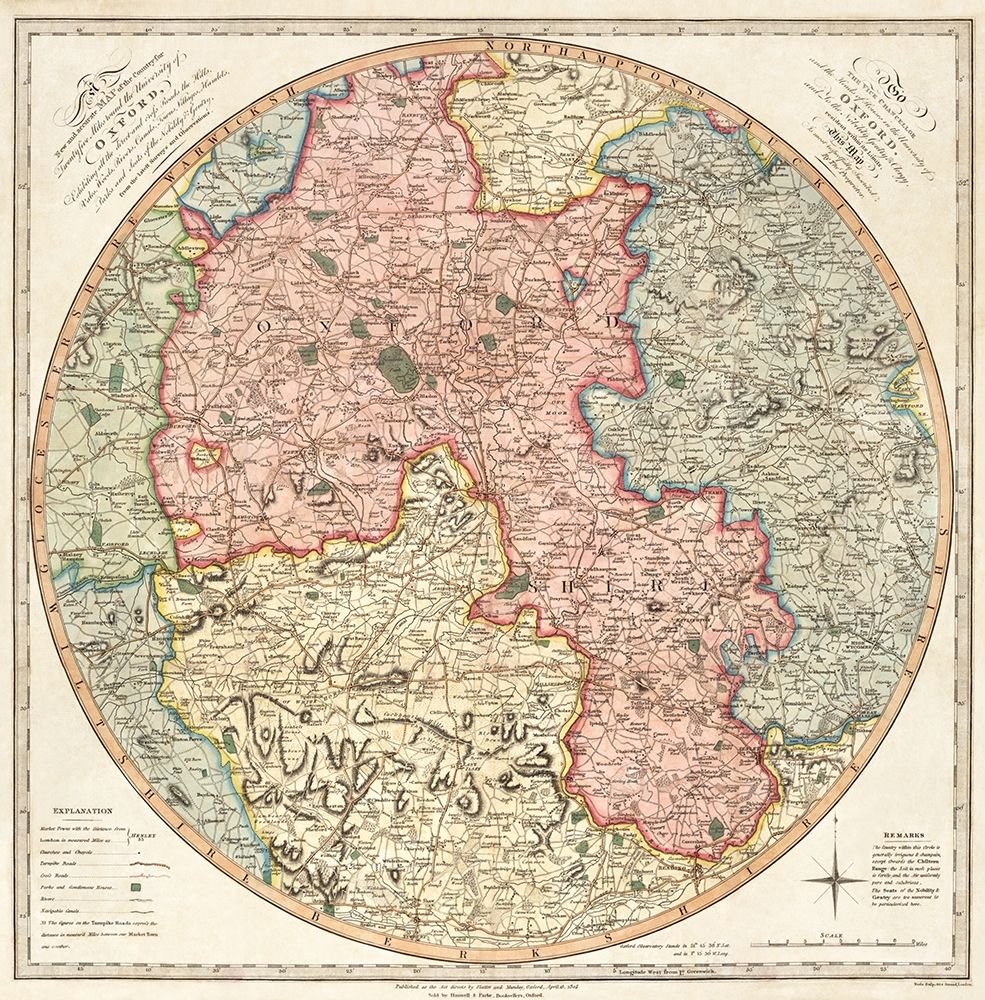 A new and accurate map of the country for twenty five miles round the University of Oxford 1805 art print by G Pawley and Samuel John Neele for $57.95 CAD
