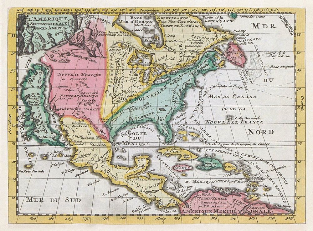 Map of North America 1735 art print by Erven J Ratelnand and Co for $57.95 CAD