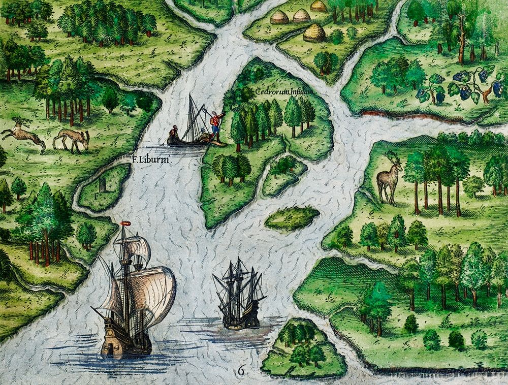 Port Royal-South Carolina illustration from Grand voyages 1596 art print by Theodor de Bry for $57.95 CAD