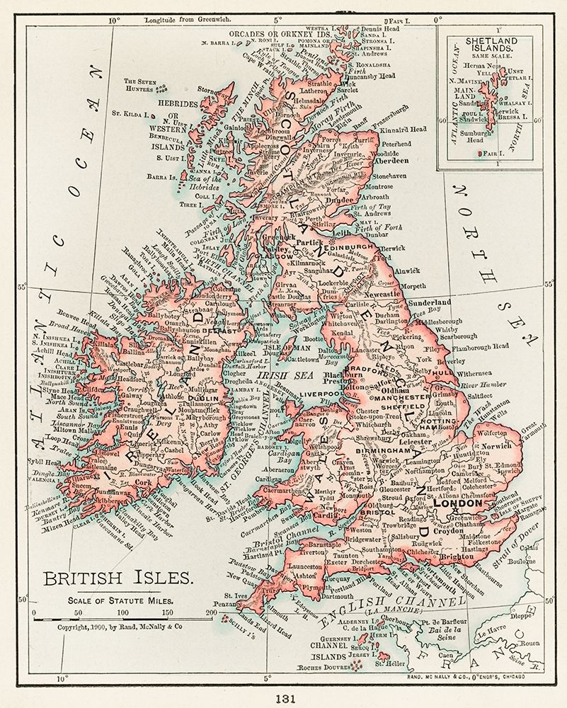 A cartographic map of the British Isles art print by Vintage Maps for $57.95 CAD