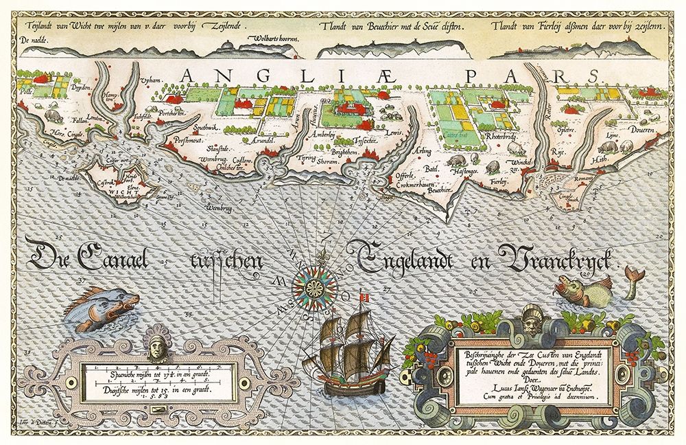 Map of the South England coast between the Isle of Wight and Dover art print by Joannes van Doetechum for $57.95 CAD