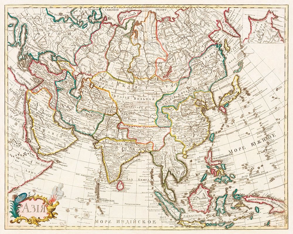 Map of Asia 1723 art print by Vintage Maps for $57.95 CAD