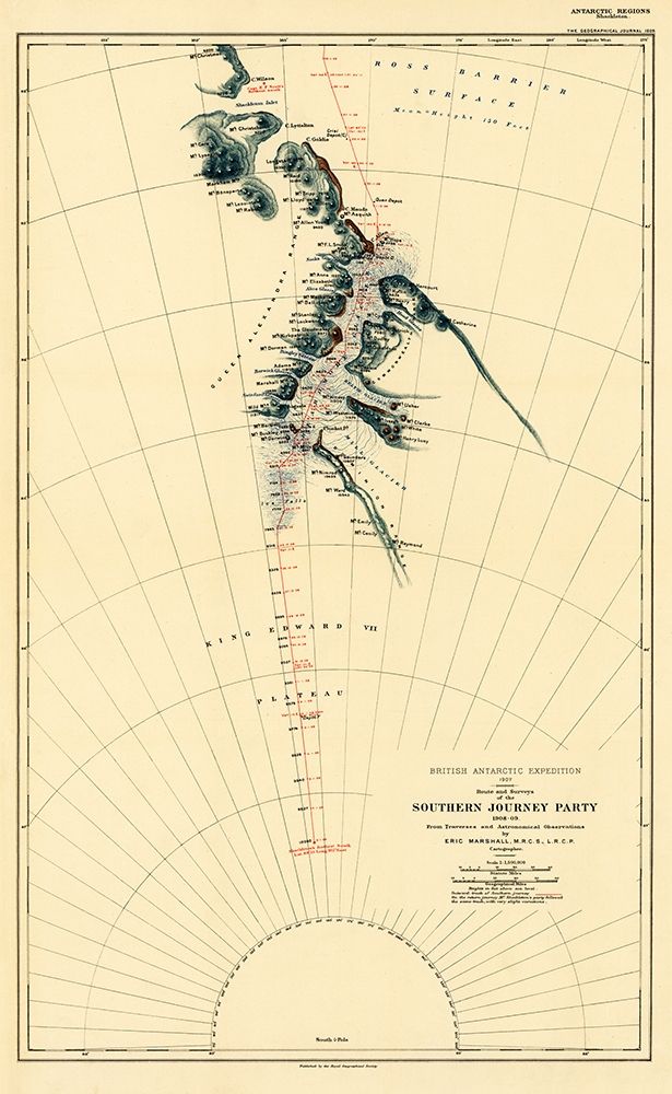Route and Surveys of the Southern Journey Party-1909 art print by Royal Geographic Society England for $57.95 CAD