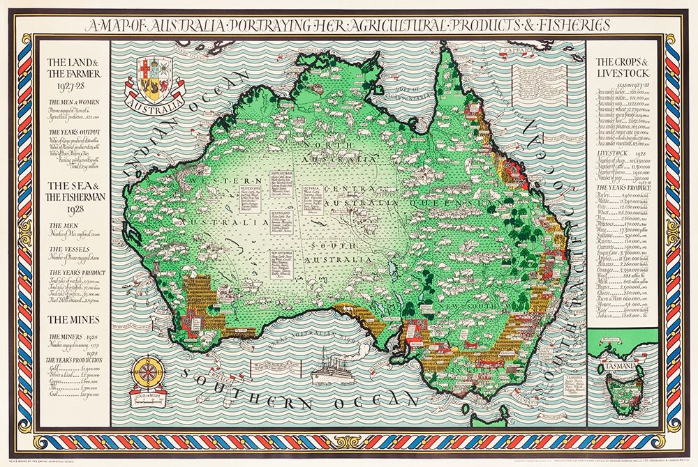 A Map of Australia 1930 art print by MacDonald Gil for $57.95 CAD