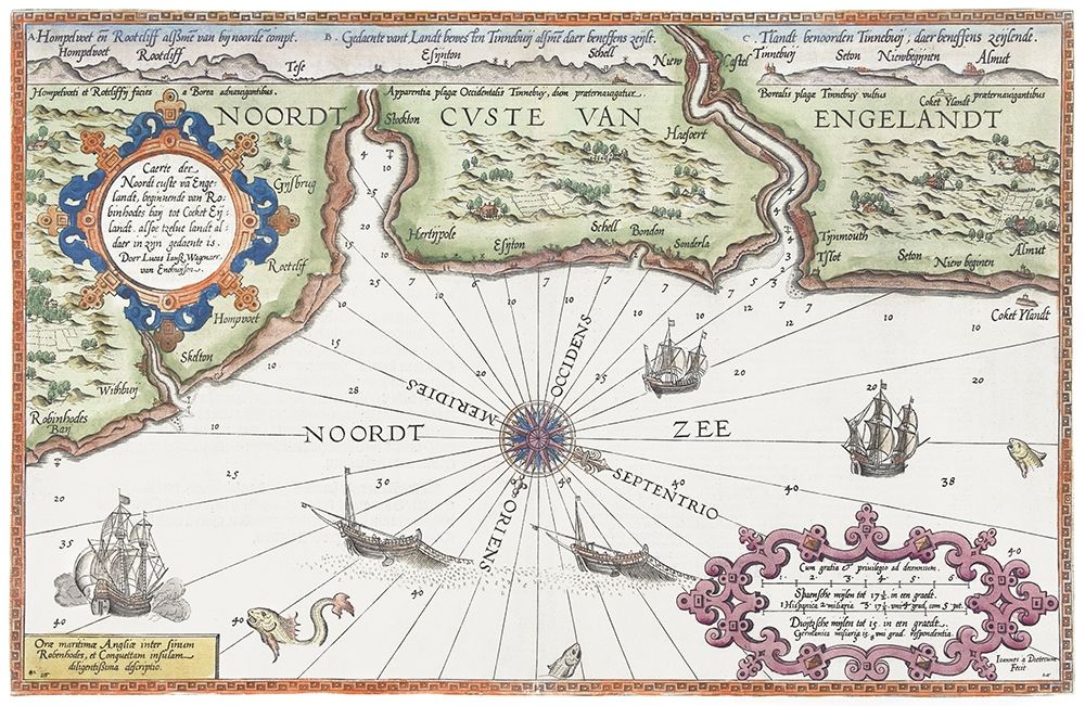 Map of the north coast of England at Newcastle upon Tyne 1583 art print by Joannes van Doetechum for $57.95 CAD